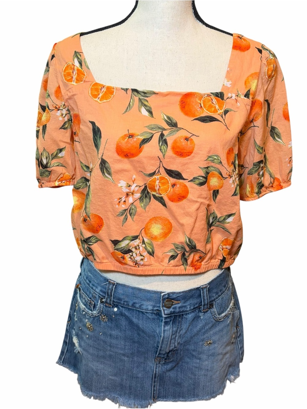 LOFT Peach Orange Citrus Square Neck Crop Top